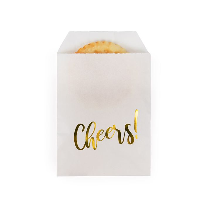 Paper Bags White with Gold Cheers 76x127 mm - 100 pieces
