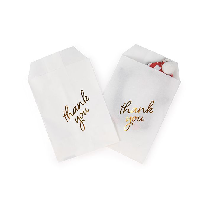 Paper Bags White with Gold Thank You 76x127 mm - 100 pieces