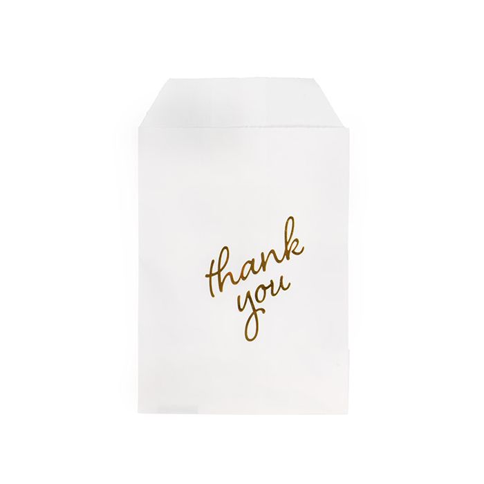 Paper Bags White with Gold Thank You 76x127 mm