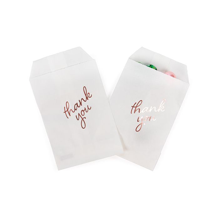 Paper Bags White with Rose Gold Thank You 76x127 mm - 100 pieces
