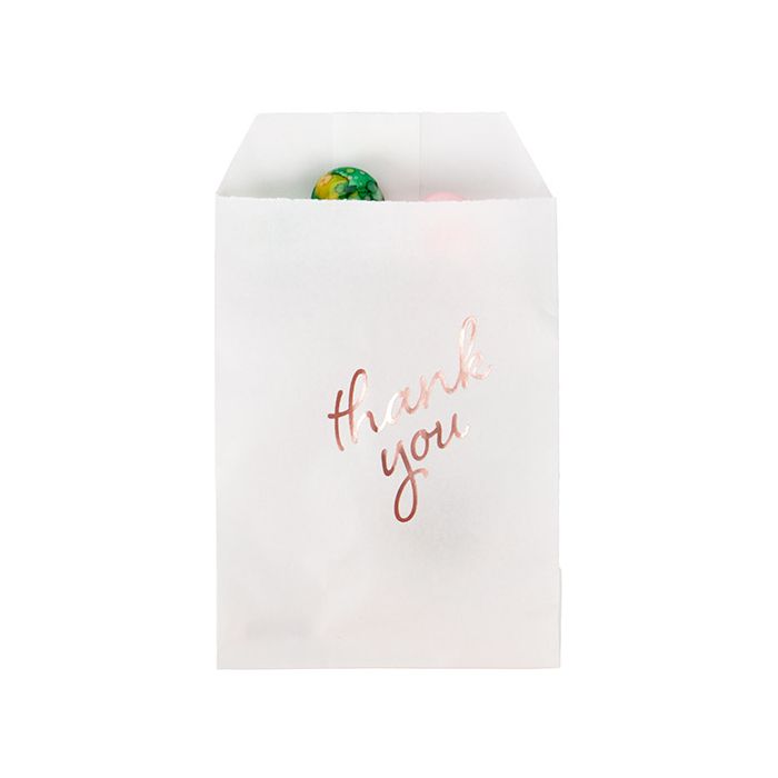 Paper Bags White with Rose Gold Thank You 76x127 mm - 100 pieces