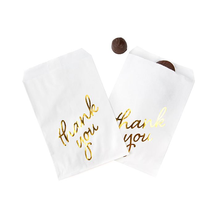 Paper Bags White with Gold Thank You 127x203 mm - 100 pieces