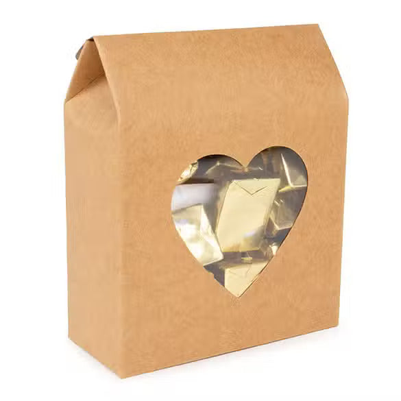 Kraft Gift Boxes with Heart Window 105x44x133 mm - 25 pcs