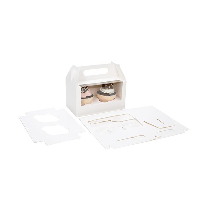 Double Cupcake Handle Box Set White 178x102x102mm - 100 Sets