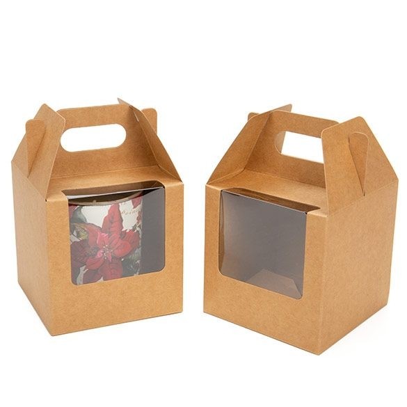 Kraft Paper Handle Box 102x102x102 mm w/ Window - 25 Pieces
