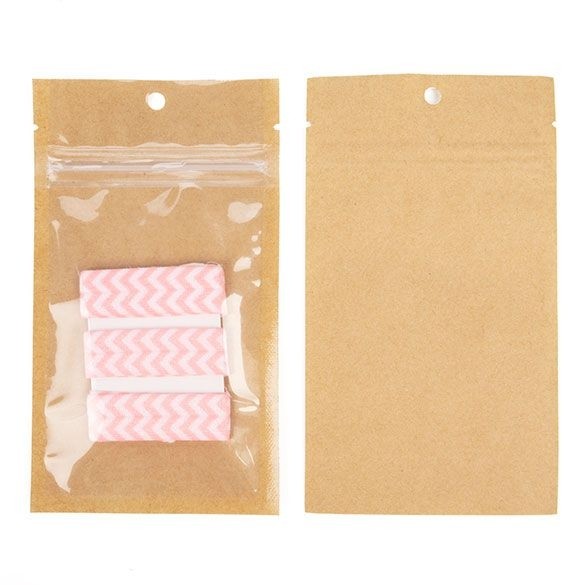 Kraft Barrier Bags with clear front 76 x 114 mm w/Tear Notches - 100 Pieces
