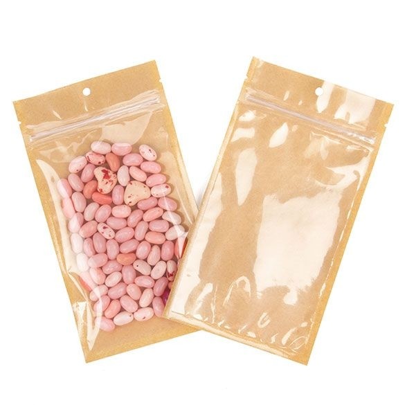 Kraft Barrier Bags with clear front 102 x 165 mm w/Tear Notches - 100 Pieces