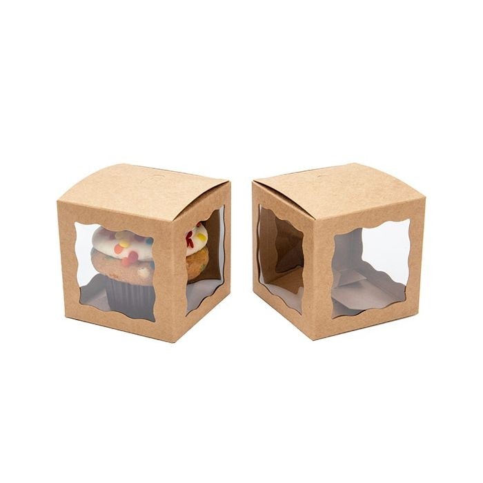 Kraft Gift Boxes Brown with 3 windows 75x75x75mm - 25 pieces