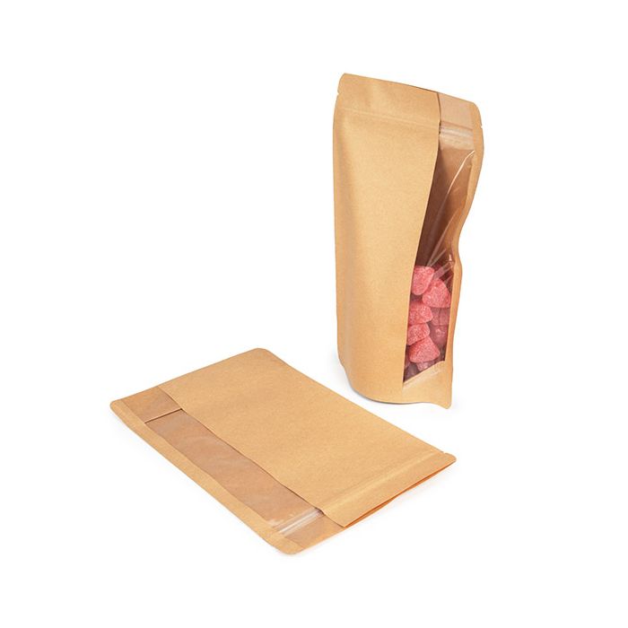Stand Up Pouches Kraft | Vertical Window | 340 grams | 171x89x286mm - 100 pcs