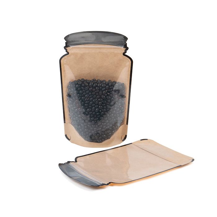 Mason Jar Zipper Pouch Kraft w/ Clear Front 130x76x206mm - 100 Pieces