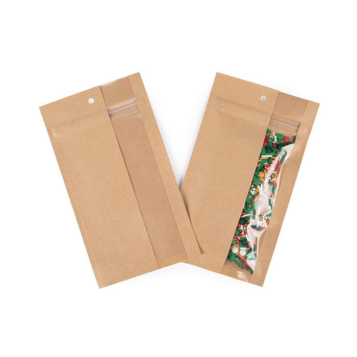 Grip Seal Bags Kraft With Vertical Window 102 x165 mm - 100 pieces