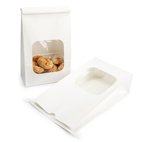 White Kraft Tin Tie Bag w/ Window 15,2x7x26,7cm - 100 pcs