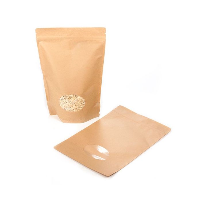 Stand Up Pouches Kraft with oval Window 23x12x34.5cm | 907 grams - 100 pcs
