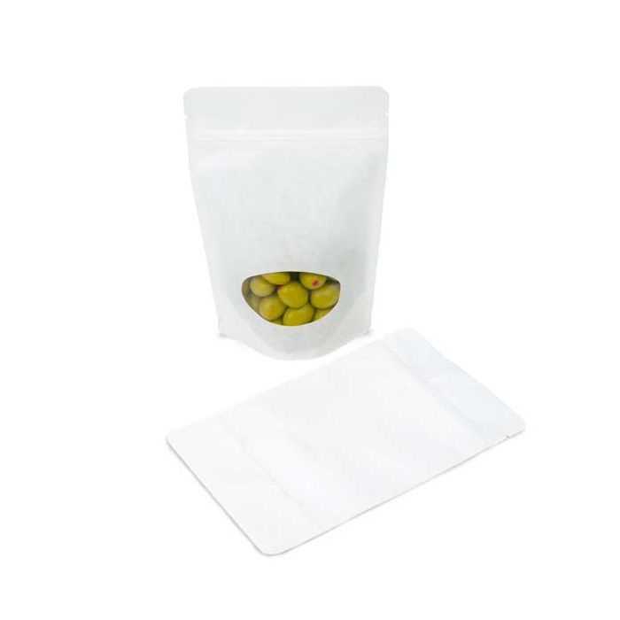 Stand Up Pouches Kraft White with oval Window 149x89x232mm | 312 grams - 100 pieces