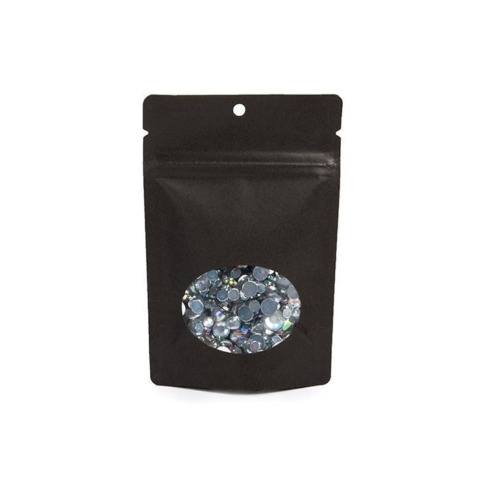 Stand Up Pouches Kraft Black with oval Window 102x60x152mm | 57 grams with round hang hole - 100 pieces