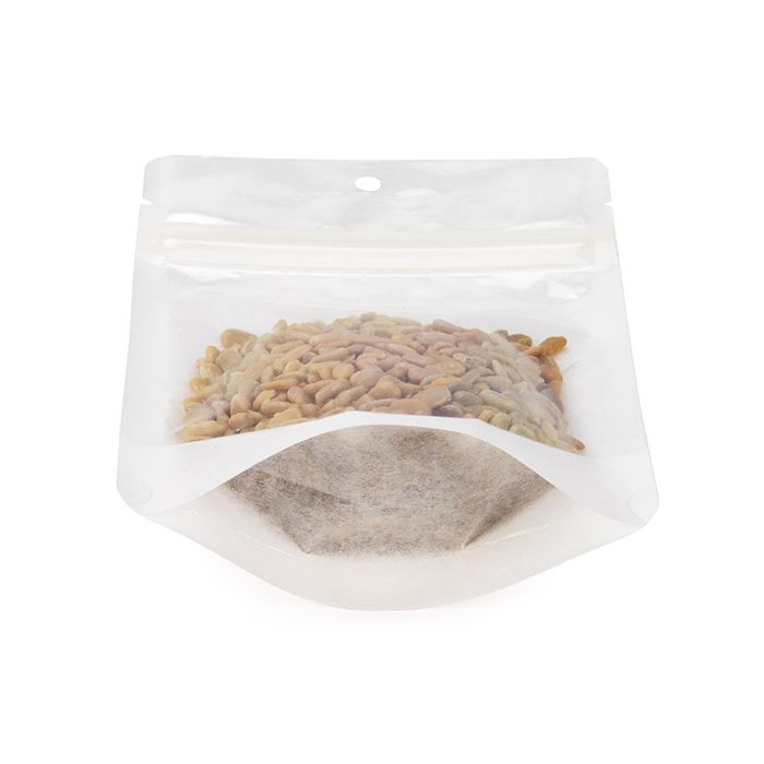 Eco Stand Up Pouches Rice Paper Transparent/White 102x60x152mm - 100 pcs