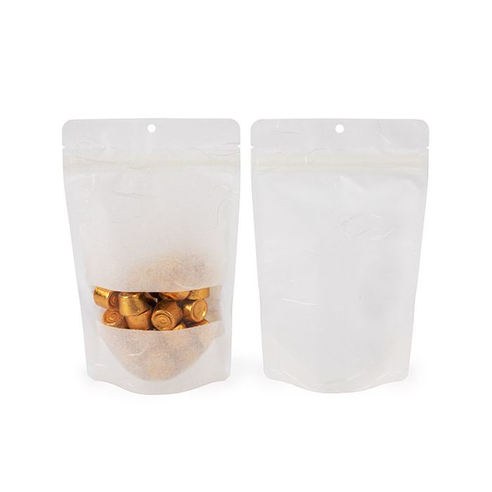 Eco Friendly Stand Up Pouches Rice Paper White With Oval Rectangle 130x79x206mm - 100 pcs