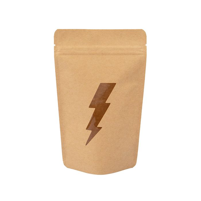 Stand Up Pouches Kraft With Lightning Bolt Window 130x79x206mm - 25 pcs