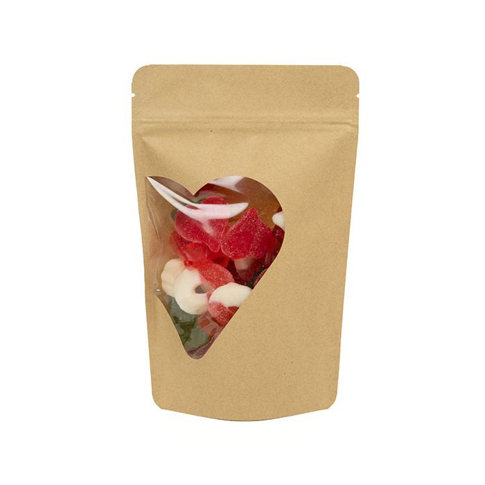 Stand Up Pouches Kraft With Heart Window 130x79x206 mm - 25 pieces