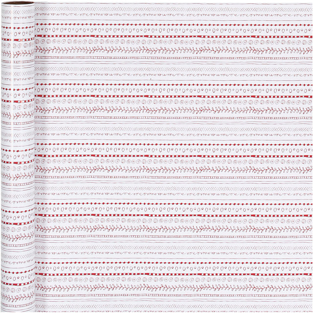Gift wrap, red, white, doodles, W: 70 cm, 80 g, 4 m/ 1 roll [HOB