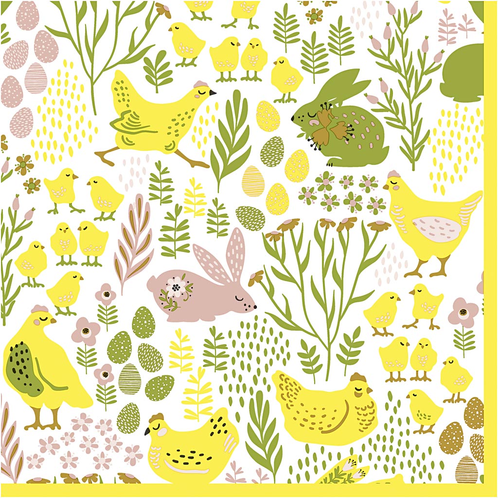Table Napkins, Bunnies & chicks, size 33x33 cm 