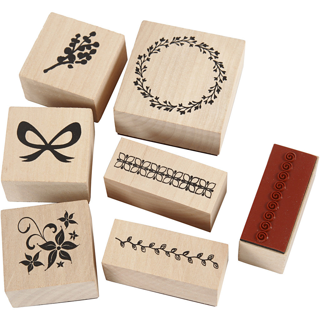 Stamp set, h: 26 mm, nature  - 7 pcs