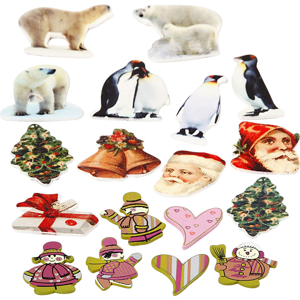 Wooden Stickers, H: 40-50 mm, W: 15-45 mm - 600 pcs