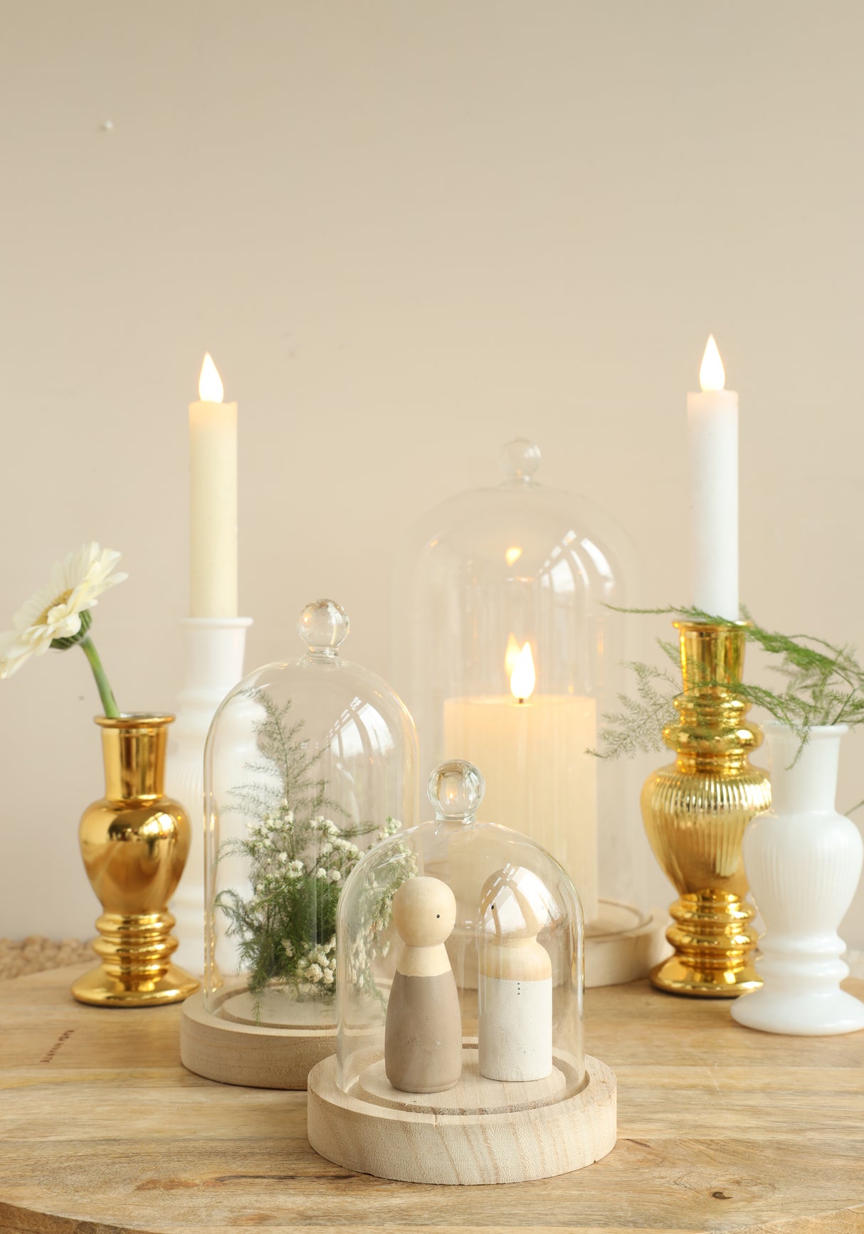 Glass dome with knob and wood base Ø12 h.18 cm - 1 pc