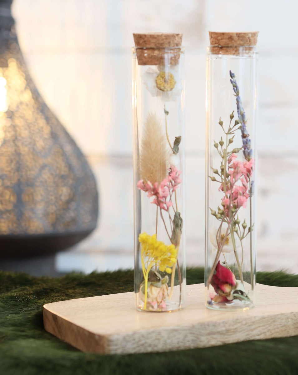 Glass tube with 2 different dried flowers Ø3cm (12 pcs.) [IFS-29343]