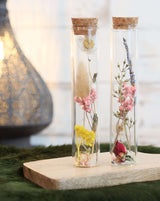 Glass tube with 2 different dried flowers Ø3cm (12 pcs.) [IFS-29343]