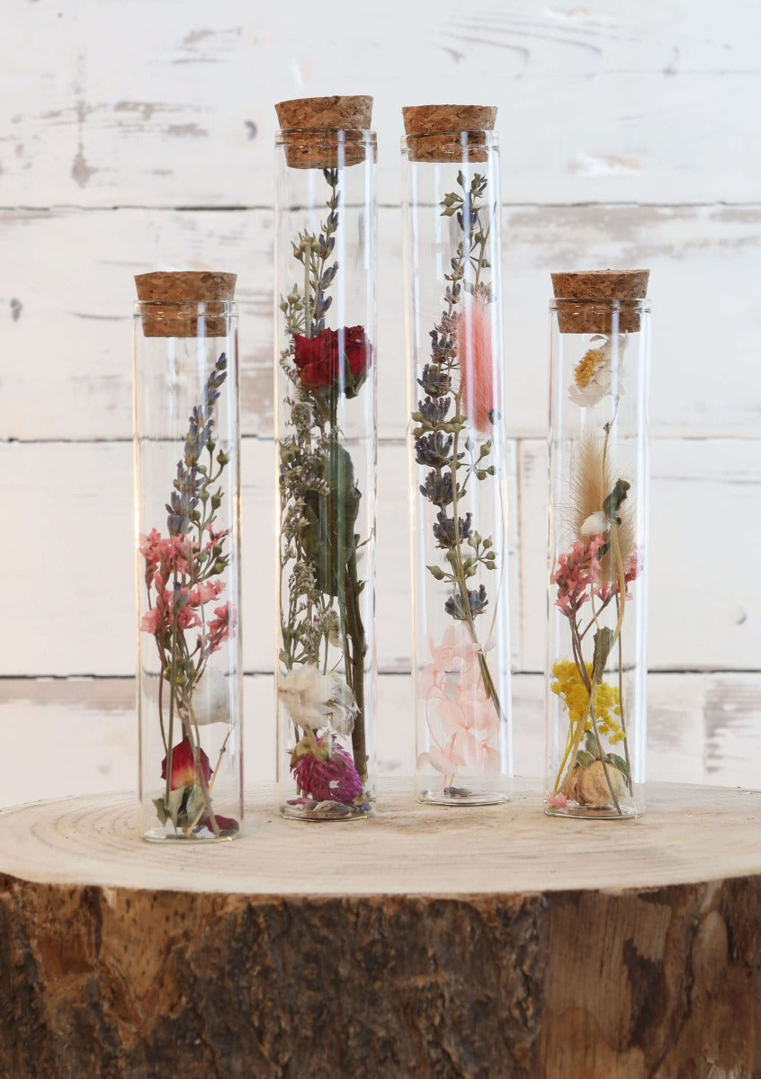 Glass tube with 2 different dried flowers Ø3cm (12 pcs.) [IFS-29344]