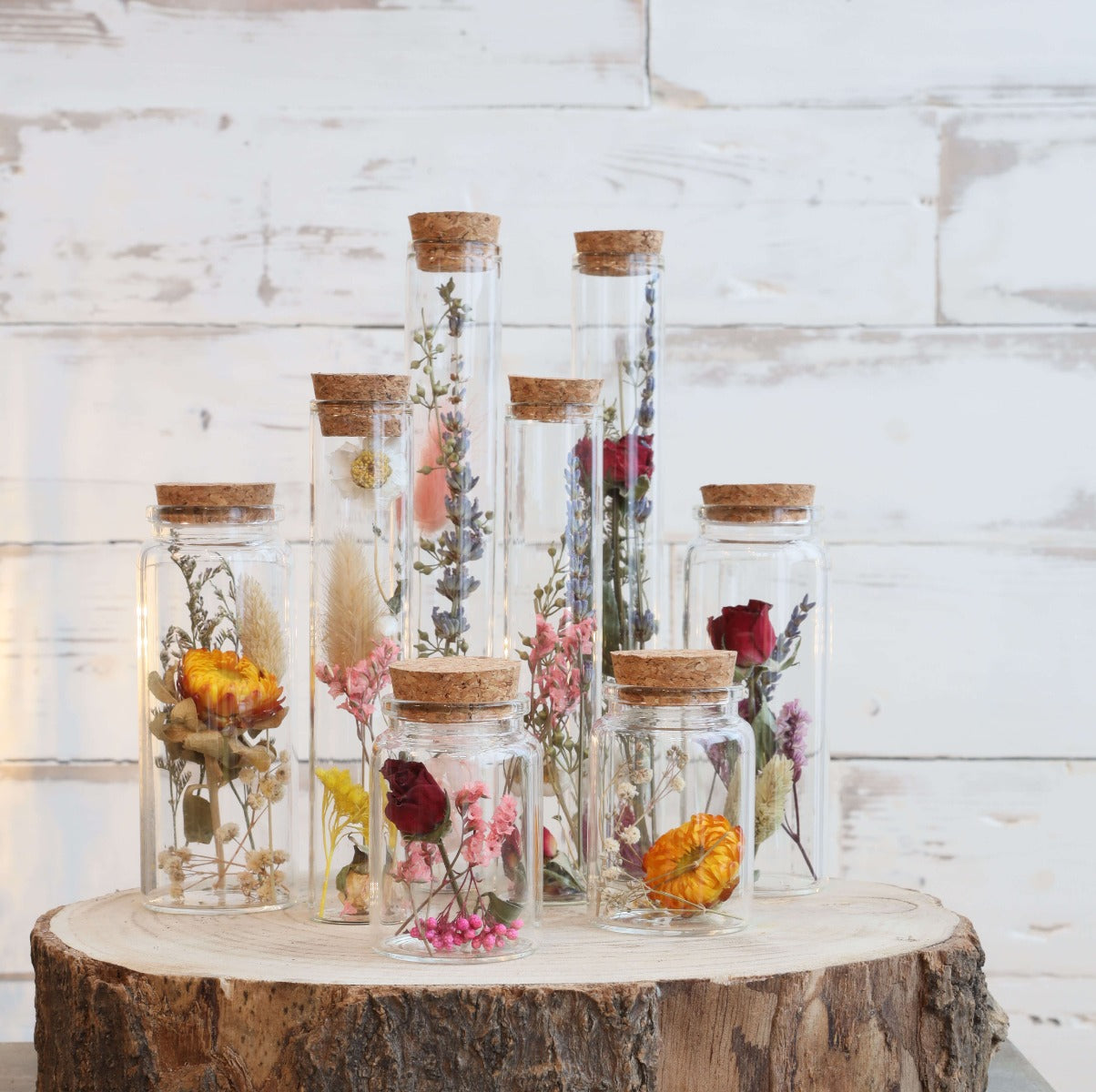 Glass tube with 2 different dried flowers Ø3cm (12 pcs.) [IFS-29343]