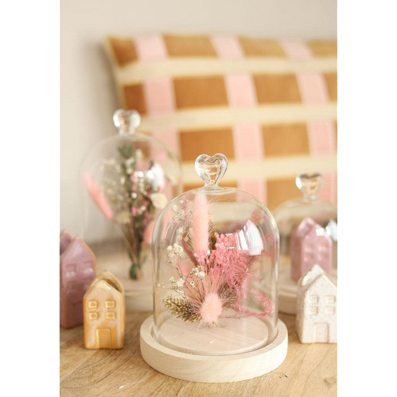 Bell Jar Heart Wood Base Ø12 h.16 cm - 1 pcs