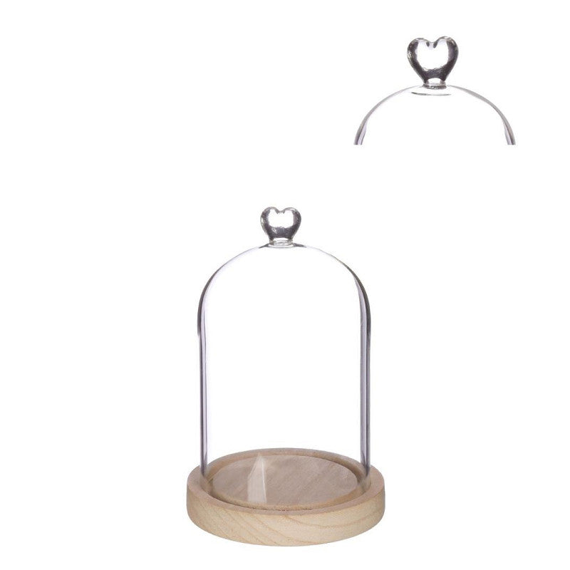 Bell Jar Heart Wood Base Ø12 h.18,5 cm - 1 pcs