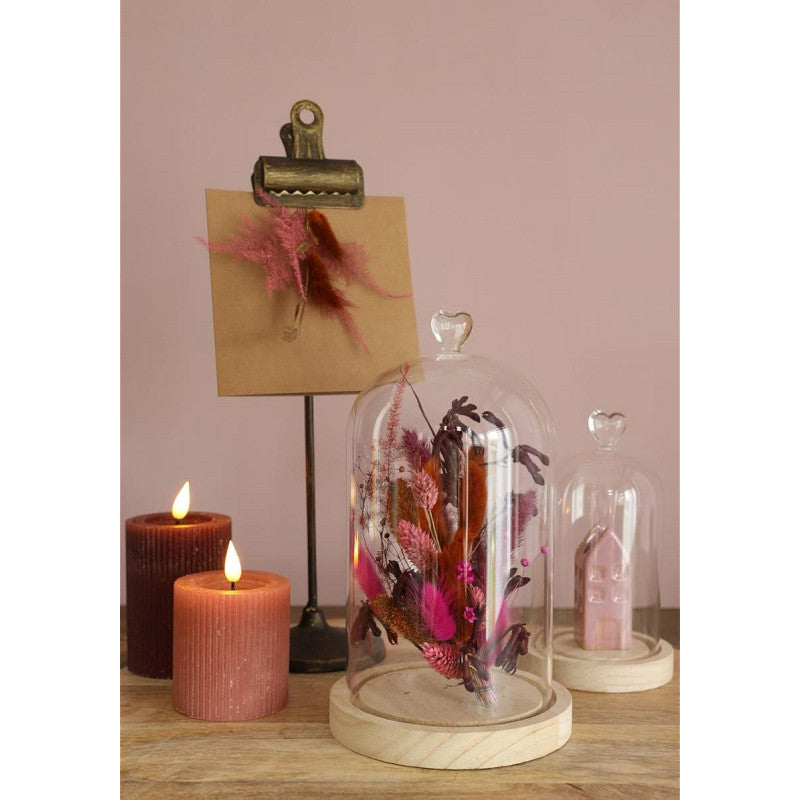 Bell Jar Heart Wood Base Ø10 h.18 cm - 1 pcs