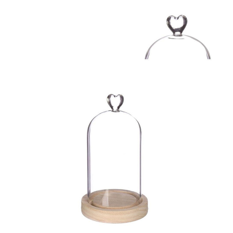 Bell Jar Heart Wood Base Ø10 h.18 cm - 1 pcs