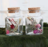 Glass medicine bottle with 2 different dried flowers Ø7cm (12 pcs.) [IFS-29394]