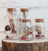 Glass medicine bottle with 2 different dried flowers Ø7cm (12 pcs.) [IFS-29394]
