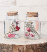 Glass medicine bottle with 2 different dried flowers Ø7cm (12 pcs.) [IFS-29394]