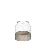 Glass Ball Vase w.Wood Base Ø10 h.11cm - 1 pcs