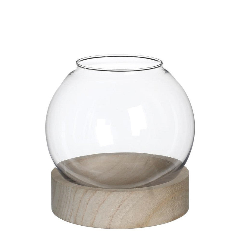 Glass ball w.wood base Ø18 h.19cm - 1 pcs