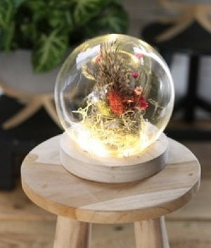 Glass LED sphere round Ø13cm with wooden base (1 pcs.) [IFS-29488]