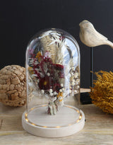 Glass Dome with LED, wooden base Ø14cm - 1 pc