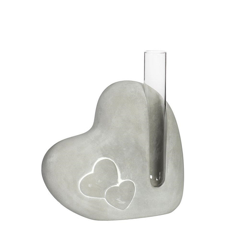 Cement heart with Glass Tube L.4,5 x W.13 x H.14,6 - 6 pcs