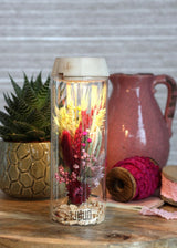 Glass cylinder with LED in wooden lid 23cm high - 1 pc