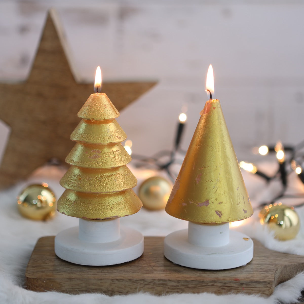Candle set 2 trees gold 12cm high (1set, 6pcs)