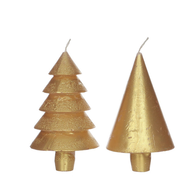 Candle set 2 trees gold 12cm high (1set, 6pcs)