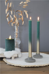 Dinner Candles mos Green with Gold Spray Ø21/h. 250mm - 1 set
