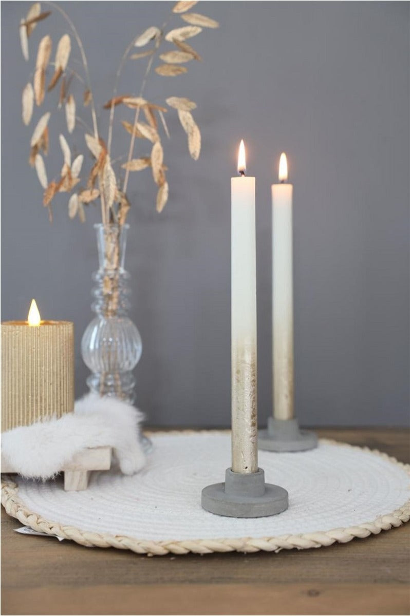 Dinner Candles Creme with Gold Spray Ø21/h. 250mm - 1 set