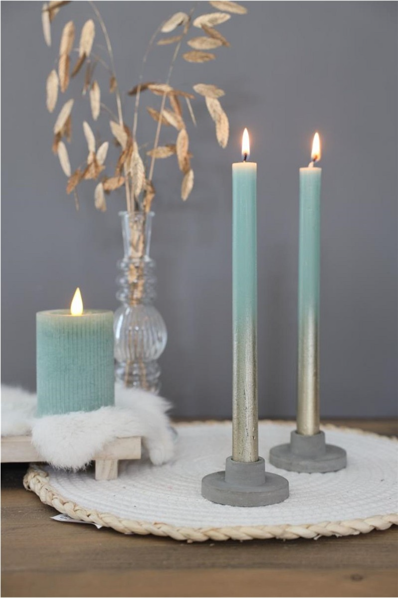 Dinner Candles eucalyptus Green with Gold Spray Ø21/h. 250mm - 1 set